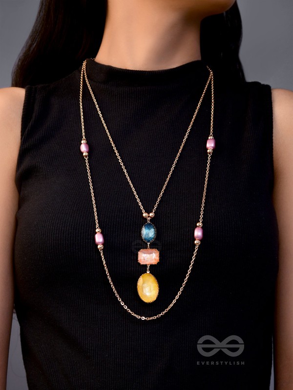 The Cosmic Cluster- Golden Embellished Layered Necklace With Anti-Tarnish Coating 