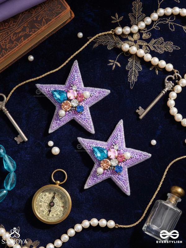 Tvish - The Stellar Sparkler - Stones, Sequins And Cutdana Hand Embroidered Earrings