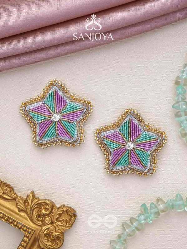 Tusharkana- The Misty Snowflake- Stones & Beads Embroidered Earrings