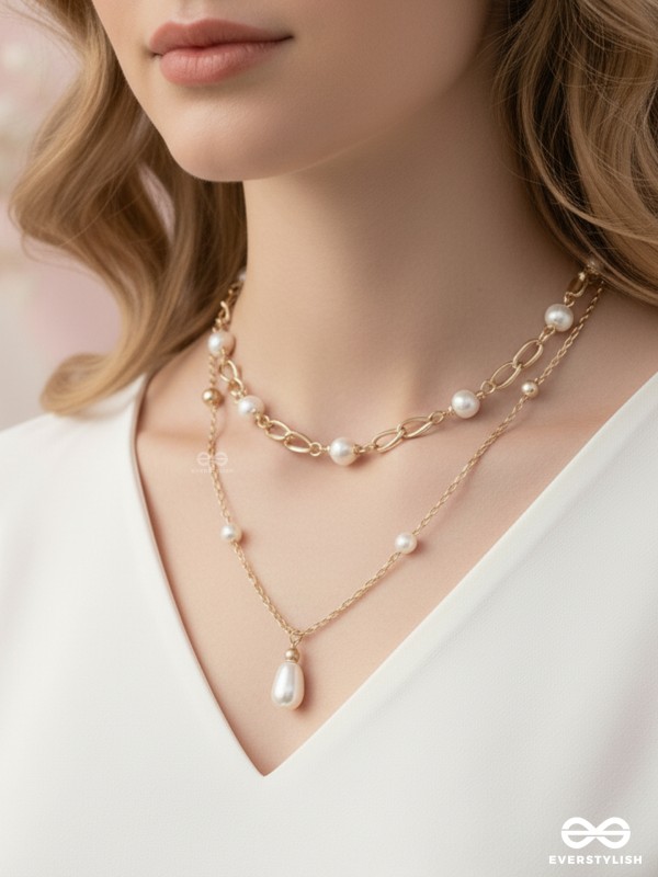The Moonlit Path- Golden Layered Pearl Necklace With Anti-Tarnish Coating 