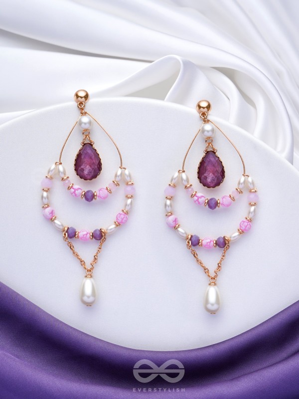 The Lavender Crush- Golden Pearl Earrings