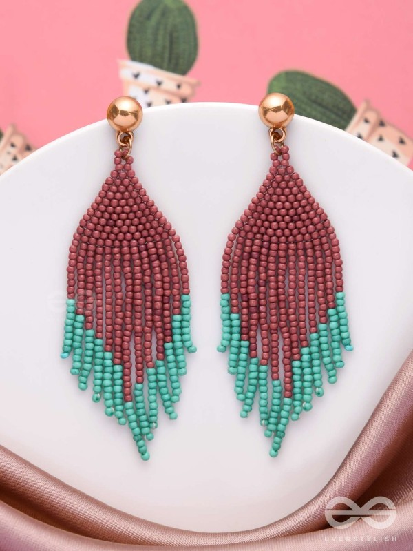 The Crimson Blaze- Golden Beaded Earrings