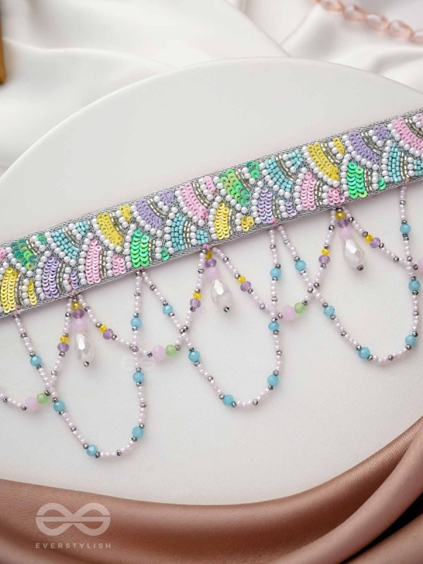 Paatalya - The Flower Meadow - Sequins, Beads And Glass Drops Hand Embroidered Choker Necpiece