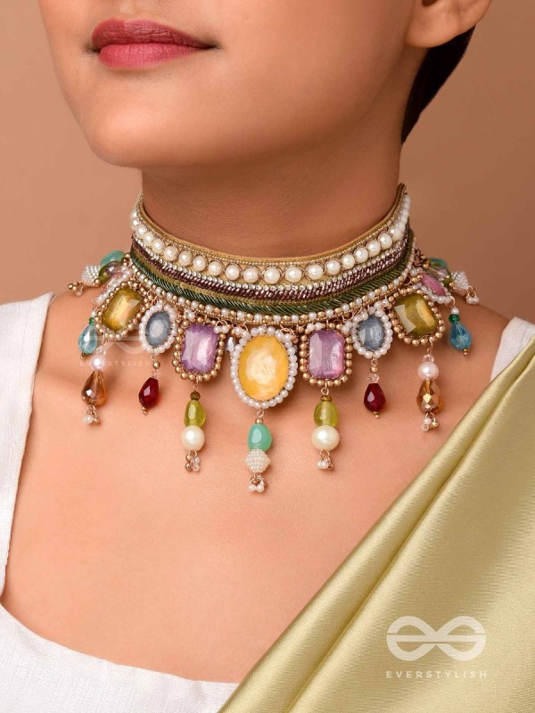 Shikhina- The Bright Lamps- Stones, Sequins & Beads Embroidered Choker Necklace