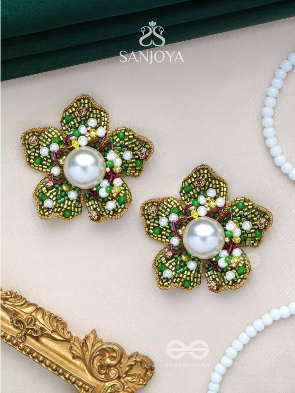 Triyashti- The Ravishing Wildflower-  Pearls, Stones & Beads Embroidered Earrings