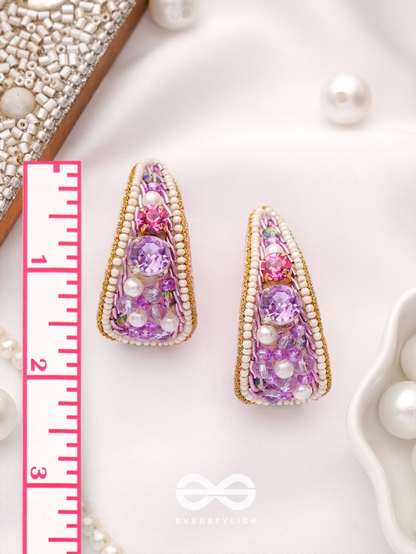 Saireeya- The Purple Garden- Stones, Pearls & Beads Embroidered Earrings