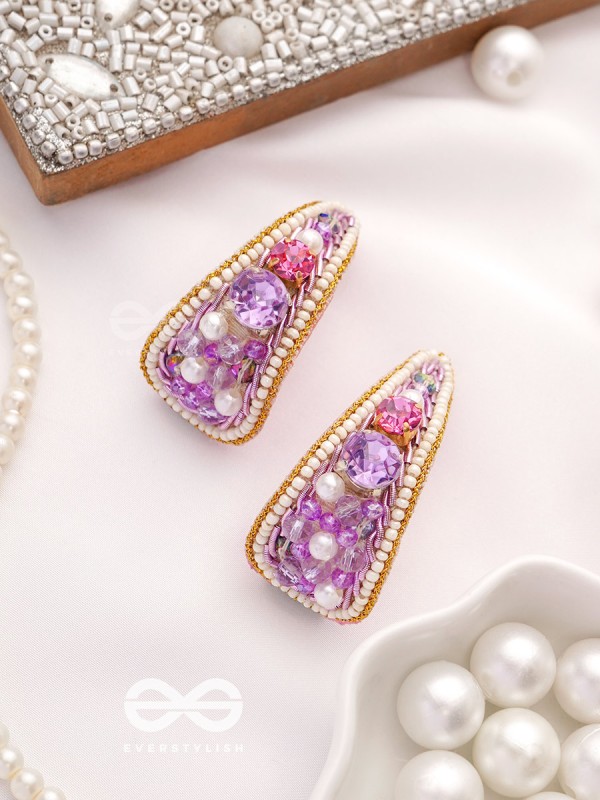 Saireeya- The Purple Garden- Stones, Pearls & Beads Embroidered Earrings