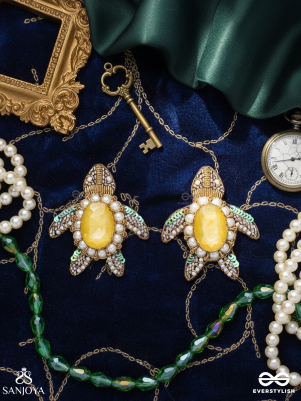 Kamatha- The Turtle Pair- Pearls, Stones & Sequins Embroidered Earrings