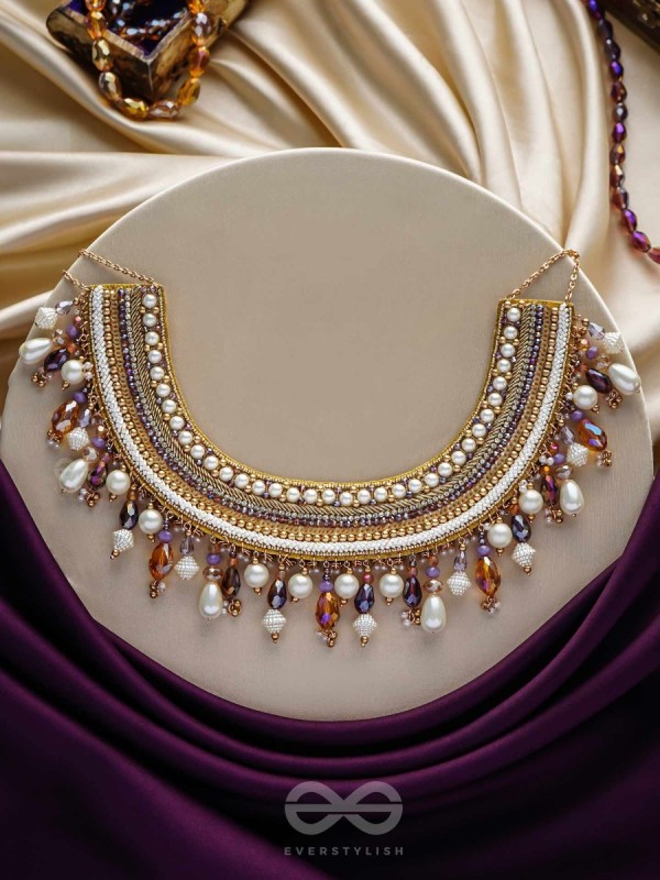 Vaidurya- Studded with Gems- Pearls, Beads & Sequins Embroidered Necklace