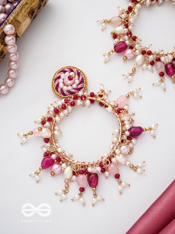 Ardramani - The Fiery Embers - Dabka And Glass Beads Hand Embroidered Earrings