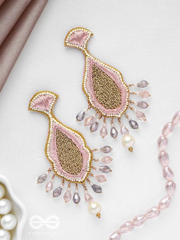 Teevara- The Coral Fish- Pearls & Glass Beads Embroidered Earrings