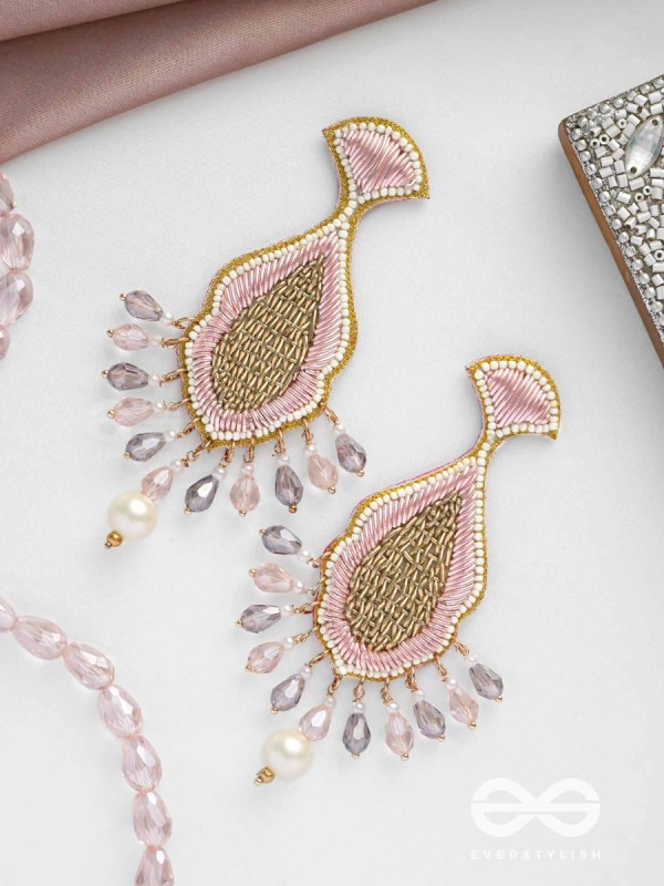 Teevara- The Coral Fish- Pearls & Glass Beads Embroidered Earrings