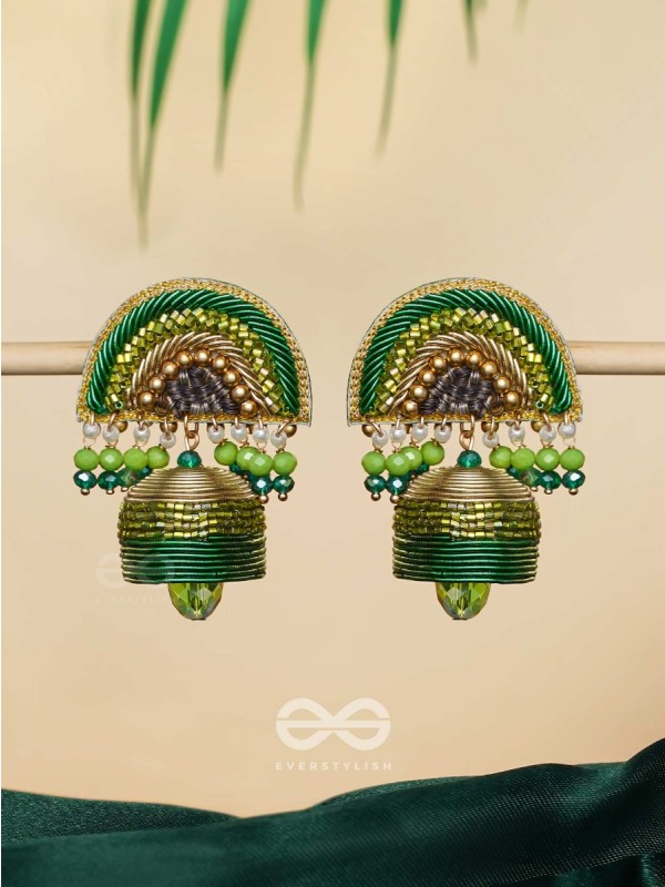 Kaamsya - The Bejeweled Bell - Dabka, Sequins And Beads Hand Embroidered Earrings
