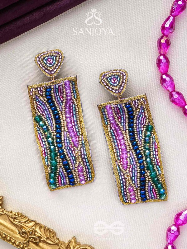 ABHIRAMA - THE BEAUTIFUL CANVAS - BEADED RECTANGLE EMBROIDERED EARRINGS ( MULTICOLOR )