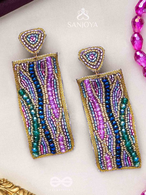 ABHIRAMA - THE BEAUTIFUL CANVAS - BEADED RECTANGLE EMBROIDERED EARRINGS ( MULTICOLOR )
