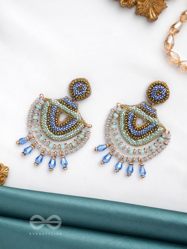 CHANDRALEKHA - THE MOON'S RAY - BEADS AND GLASS DROP EMBROIDERED EARRINGS