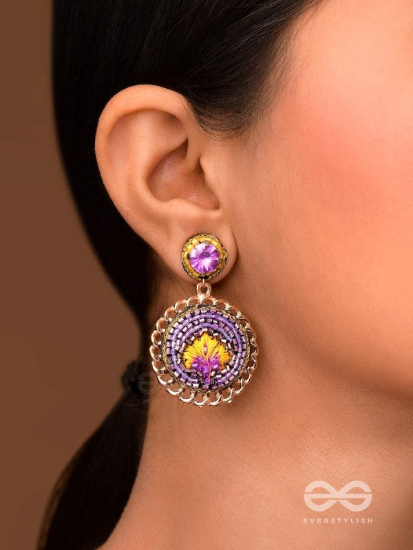 PARIJATA - THE CELESTIAL FLOWER - RESHAM AND STONE EMBROIDERED EARRINGS