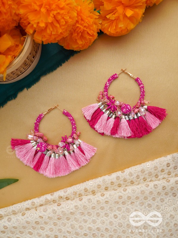 Madhurima - The Sweetness - Beads, Resham Tassels And Stones Hand Embroidered Earrings