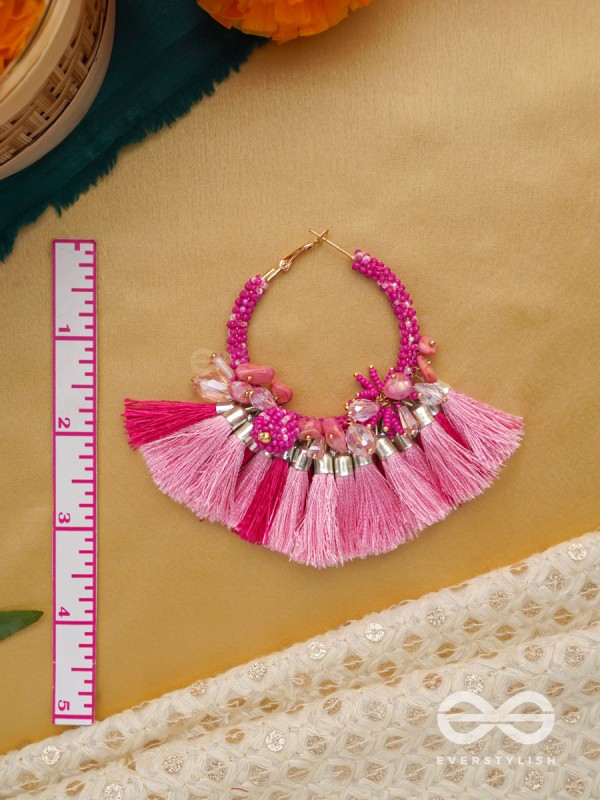 Madhurima - The Sweetness - Beads, Resham Tassels And Stones Hand Embroidered Earrings