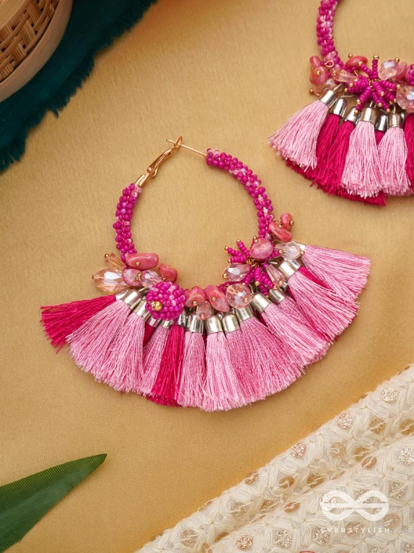 Madhurima - The Sweetness - Beads, Resham Tassels And Stones Hand Embroidered Earrings