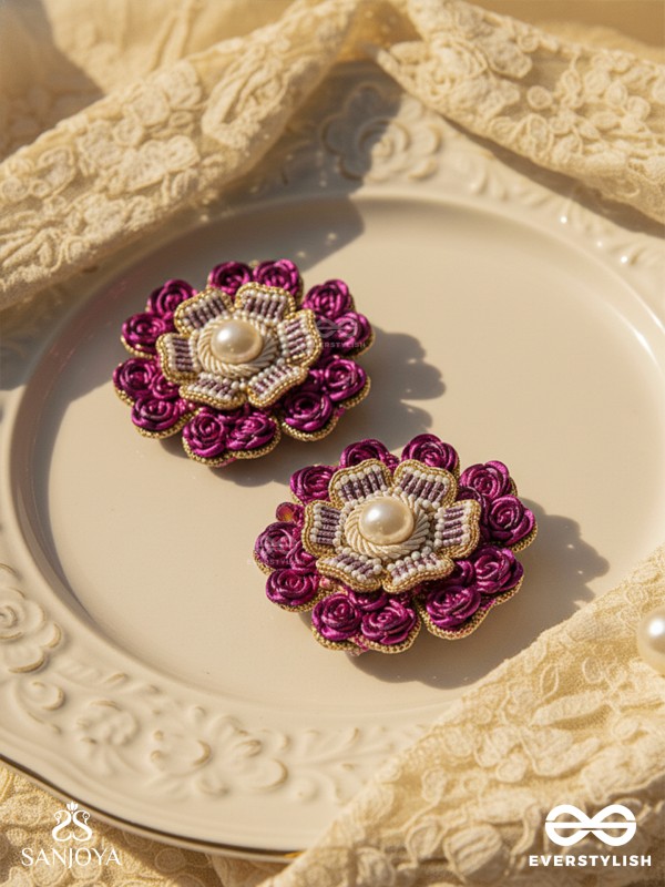 Padmaraga - The Pink Sapphire - Sequins, Beads And Cutdana Hand Embroidered Earrings