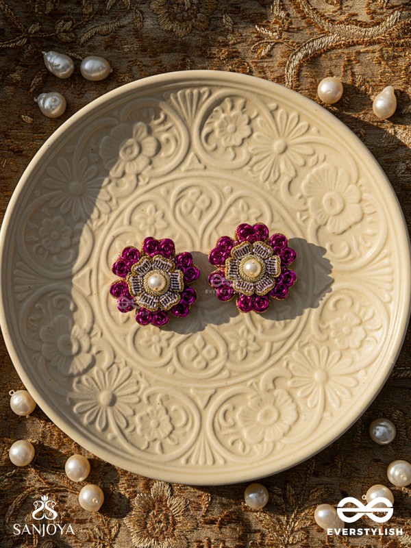 Padmaraga - The Pink Sapphire - Sequins, Beads And Cutdana Hand Embroidered Earrings