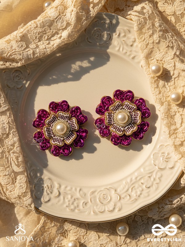 Padmaraga - The Pink Sapphire - Sequins, Beads And Cutdana Hand Embroidered Earrings