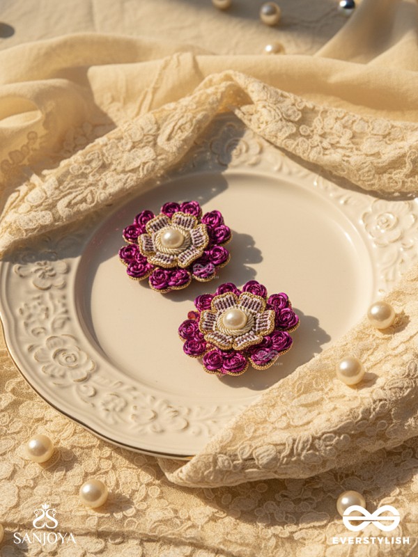 Padmaraga - The Pink Sapphire - Sequins, Beads And Cutdana Hand Embroidered Earrings