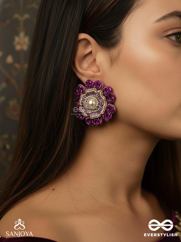 Padmaraga - The Pink Sapphire - Sequins, Beads And Cutdana Hand Embroidered Earrings