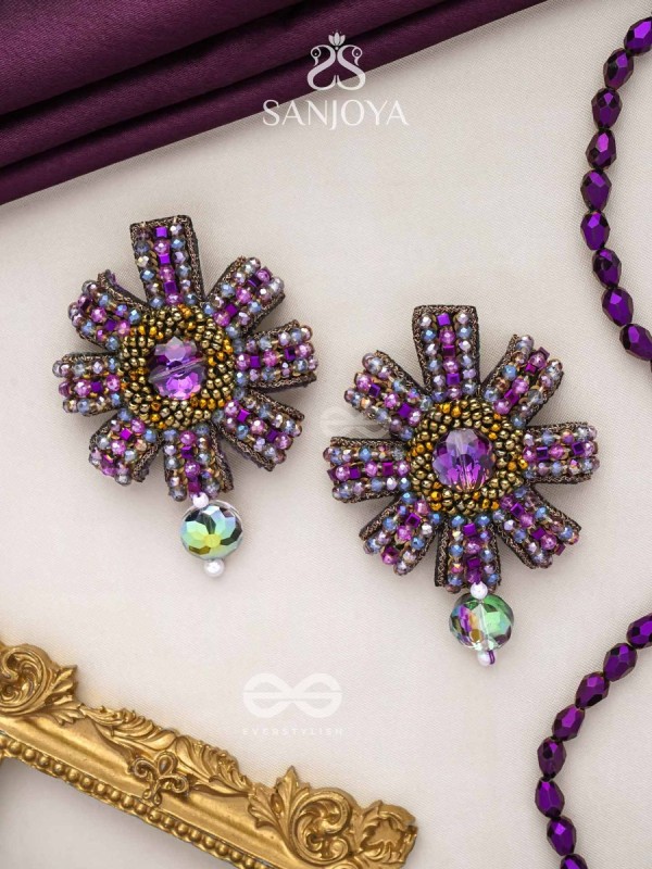 Manidhara - The Gem Holder - Beads And Stone Hand Embroidered Earrings