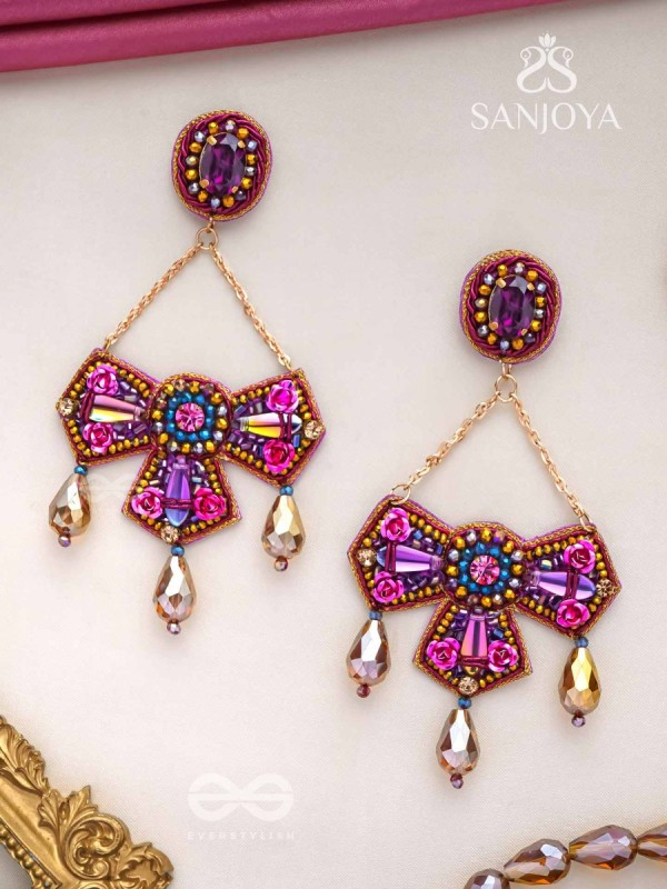 Shailaja - The Daughter Of The Mountain - Stone, Beads And Glass Drops Hand Embroidered Earrings