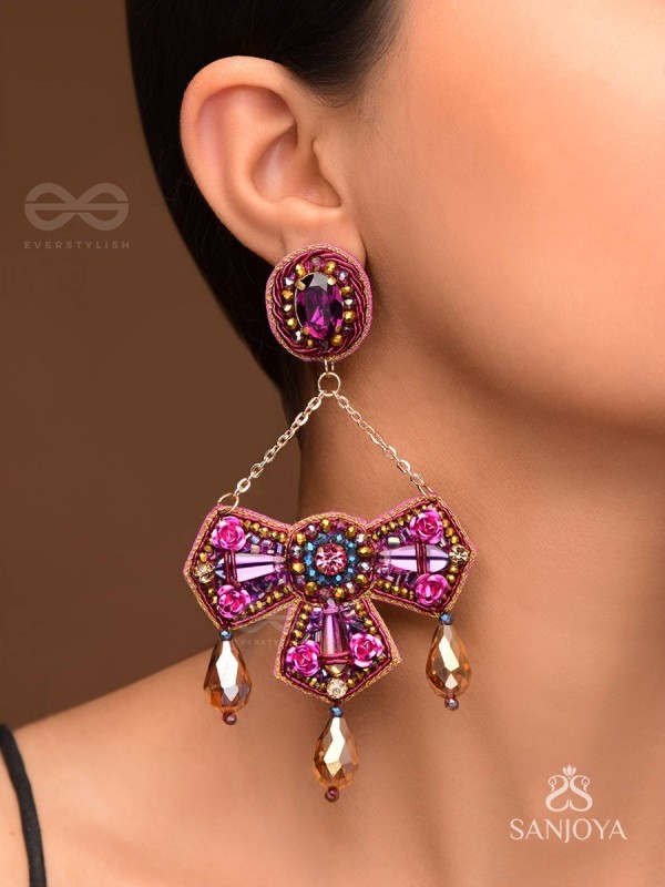 Shailaja - The Daughter Of The Mountain - Stone, Beads And Glass Drops Hand Embroidered Earrings