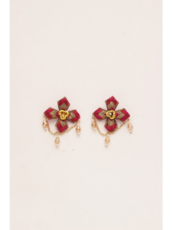 Chaarvi - The Beautiful And Elegant - Dabka And Glass Drops Hand Embroidered Earrings 