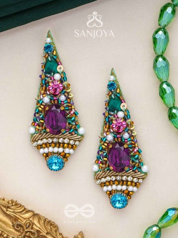 Anangika - The Lovely One - Pearls, Stones And Beads Hand Embroidered Earrings