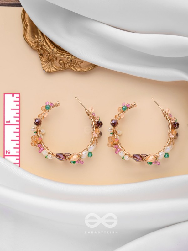 The Multicolored Blossom - Beaded Hoop Earrings