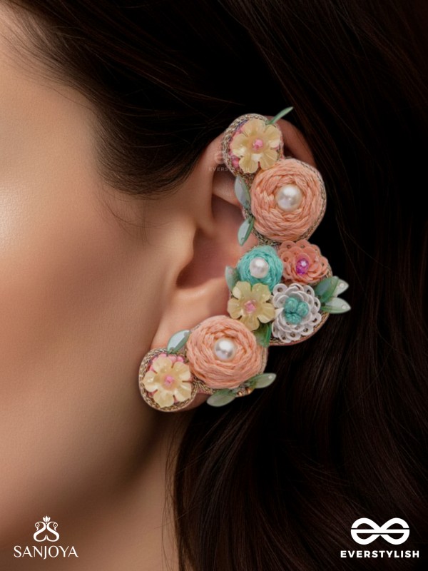 Meghamala - The Garland Of Clouds - Sequins, Beads, Pearls And Resham Hand Embroidered Earrings