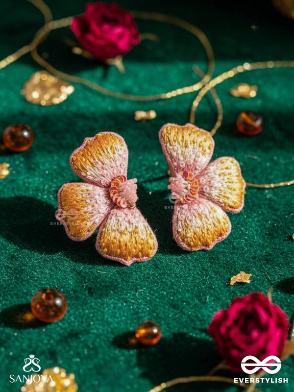 Shobhana - The Shining - Sequins And Resham Hand Embroidered Earrings (Pink & Mustard)