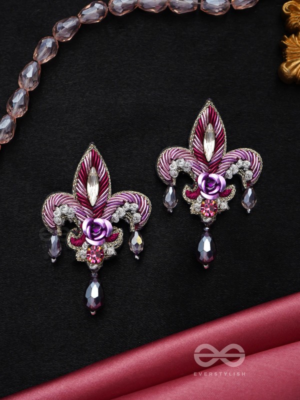 Abhinaya - The Dramatic Drop - Stones, Dabka And Glass Drops Hand Embroidered Earrings