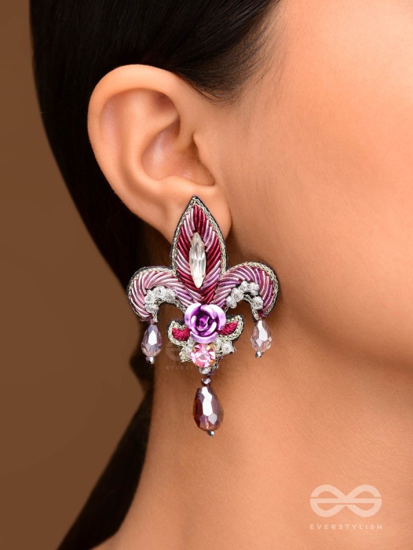 Abhinaya - The Dramatic Drop - Stones, Dabka And Glass Drops Hand Embroidered Earrings