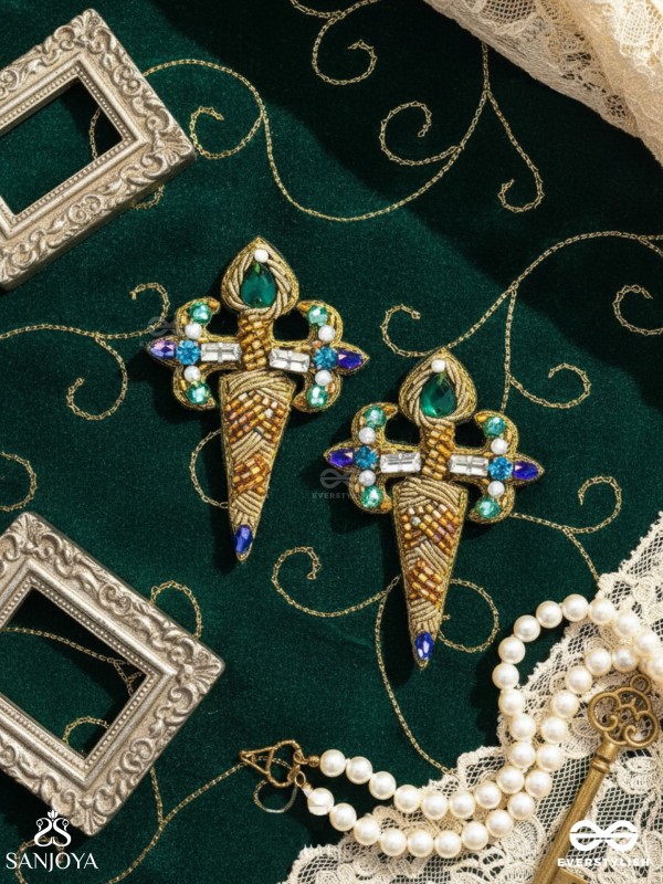 Vajrakaya - The Diamond Body - Stones, Cutdana And Beads Hand Embroidered Earrings