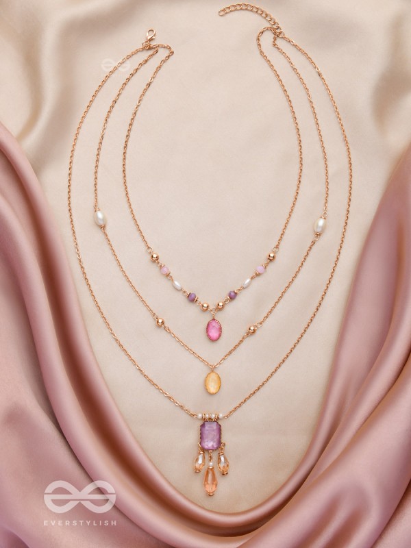 The Ravishing Rhinestones - Golden Multilayer Neckpiece With Anti-Tarnish Coating