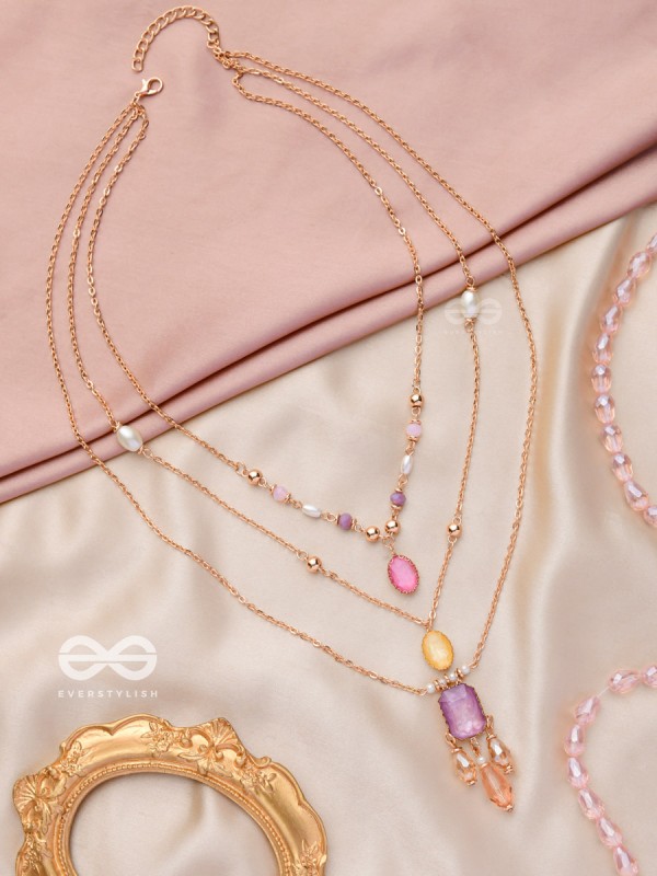 The Ravishing Rhinestones - Golden Multilayer Neckpiece With Anti-Tarnish Coating