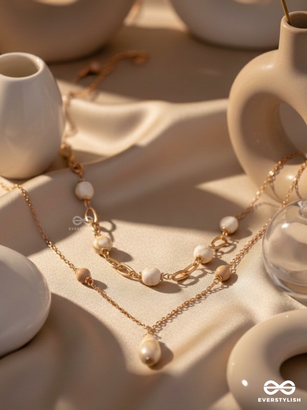 Sea Life Splendor - Statementtwo Layered Necklace With Anti-Tarnish Coating 