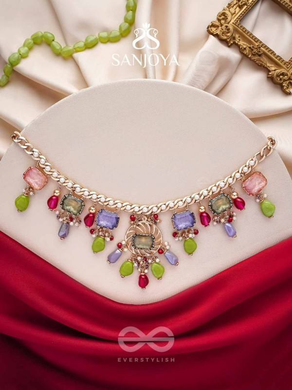 Suprayas - The Regal Gemstones - Golden Embellished Statement Neckpiece (Multicolor)