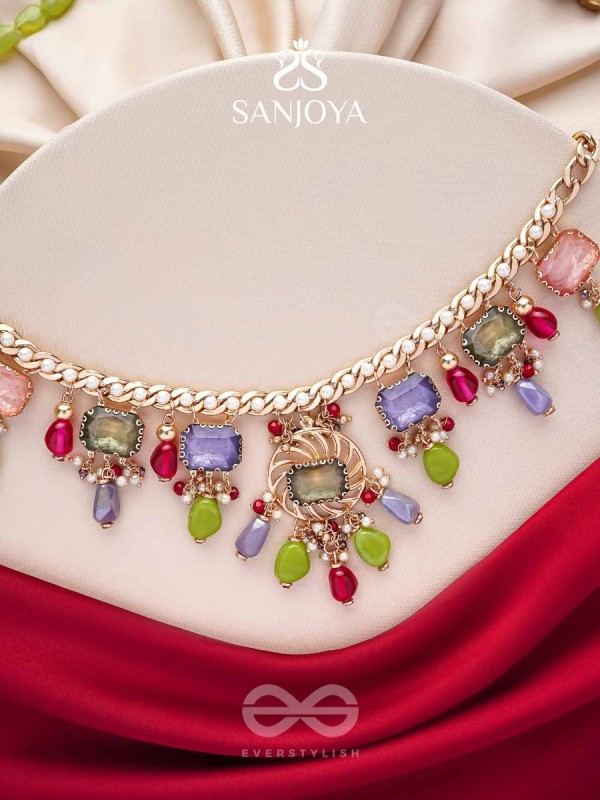 Suprayas - The Regal Gemstones - Golden Embellished Statement Neckpiece (Multicolor)