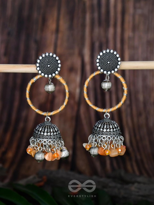 THE SUNFLOWER DELIGHT - OXIDISED EMBELLISHED JHUMKA EARRINGS