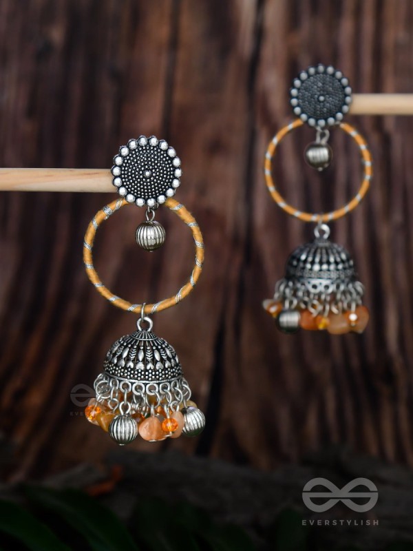 THE SUNFLOWER DELIGHT - OXIDISED EMBELLISHED JHUMKA EARRINGS
