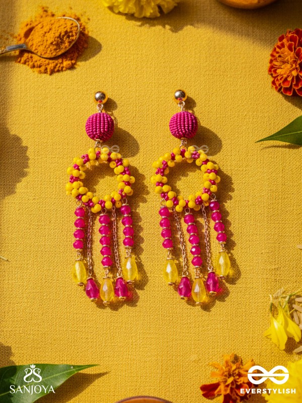 WILDFIRE SPIRIT - BOLD AND STATEMENT DANGLER EARRINGS (PINK & YELLOW)