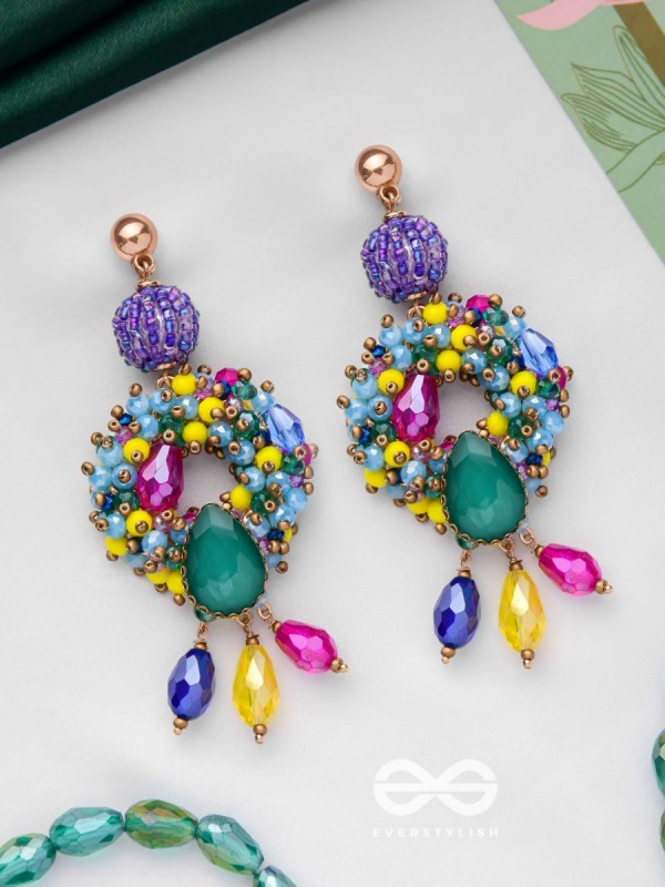 Atyahita - Daring Maverick - Stone, Beads And Glass Drops Hand Embroidered Earrings (Multicolor)