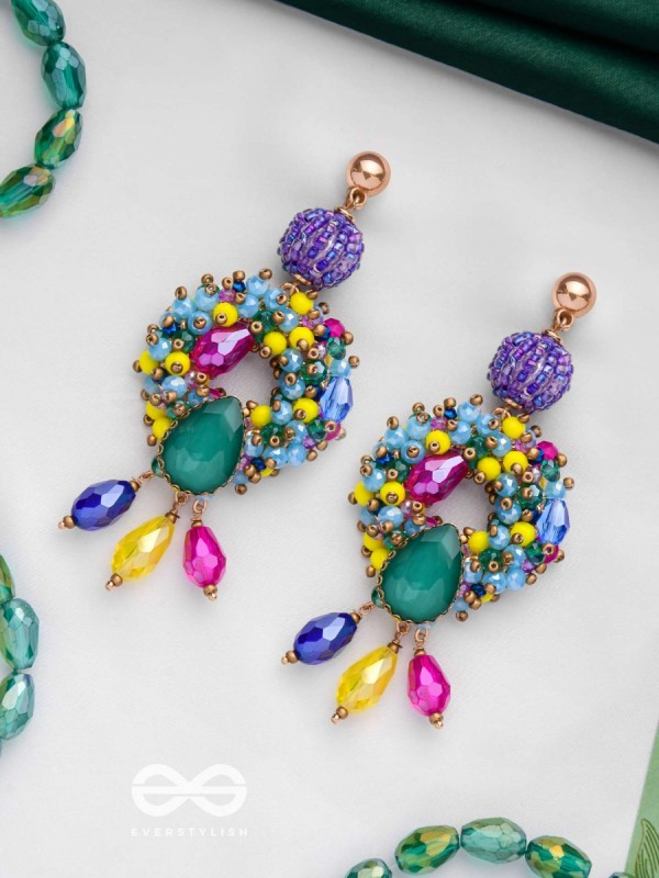 Atyahita - Daring Maverick - Stone, Beads And Glass Drops Hand Embroidered Earrings (Multicolor)